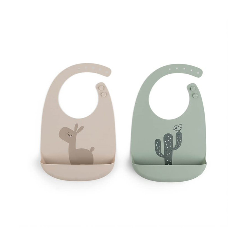 Lot de 2 bavoirs en silicone - Sable/Vert