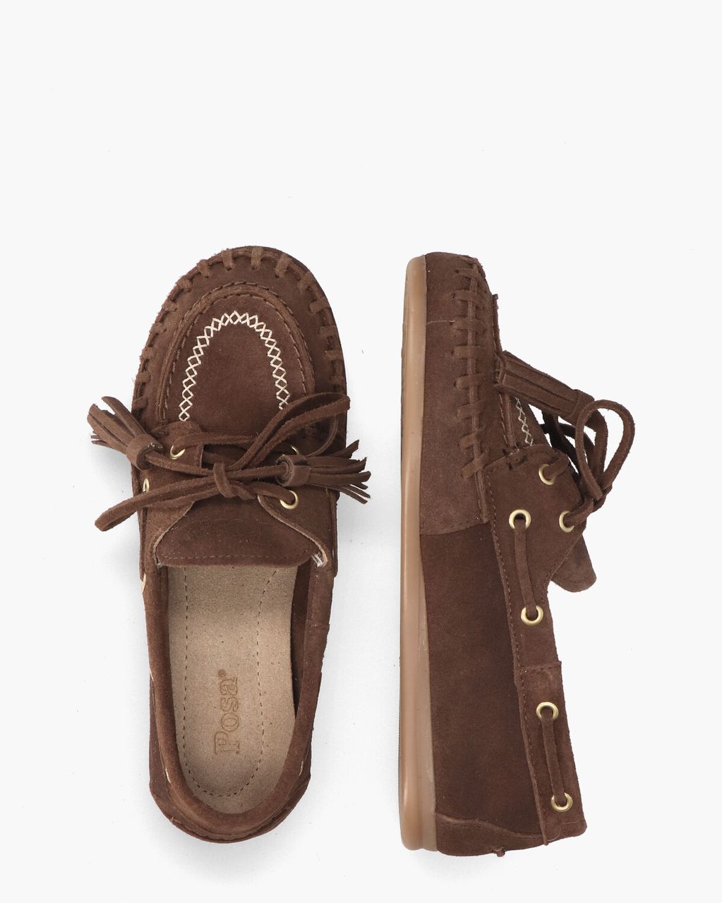 Posa Boat Loafer Fringe Brushed Donkerbruin Dames Veterschoenen