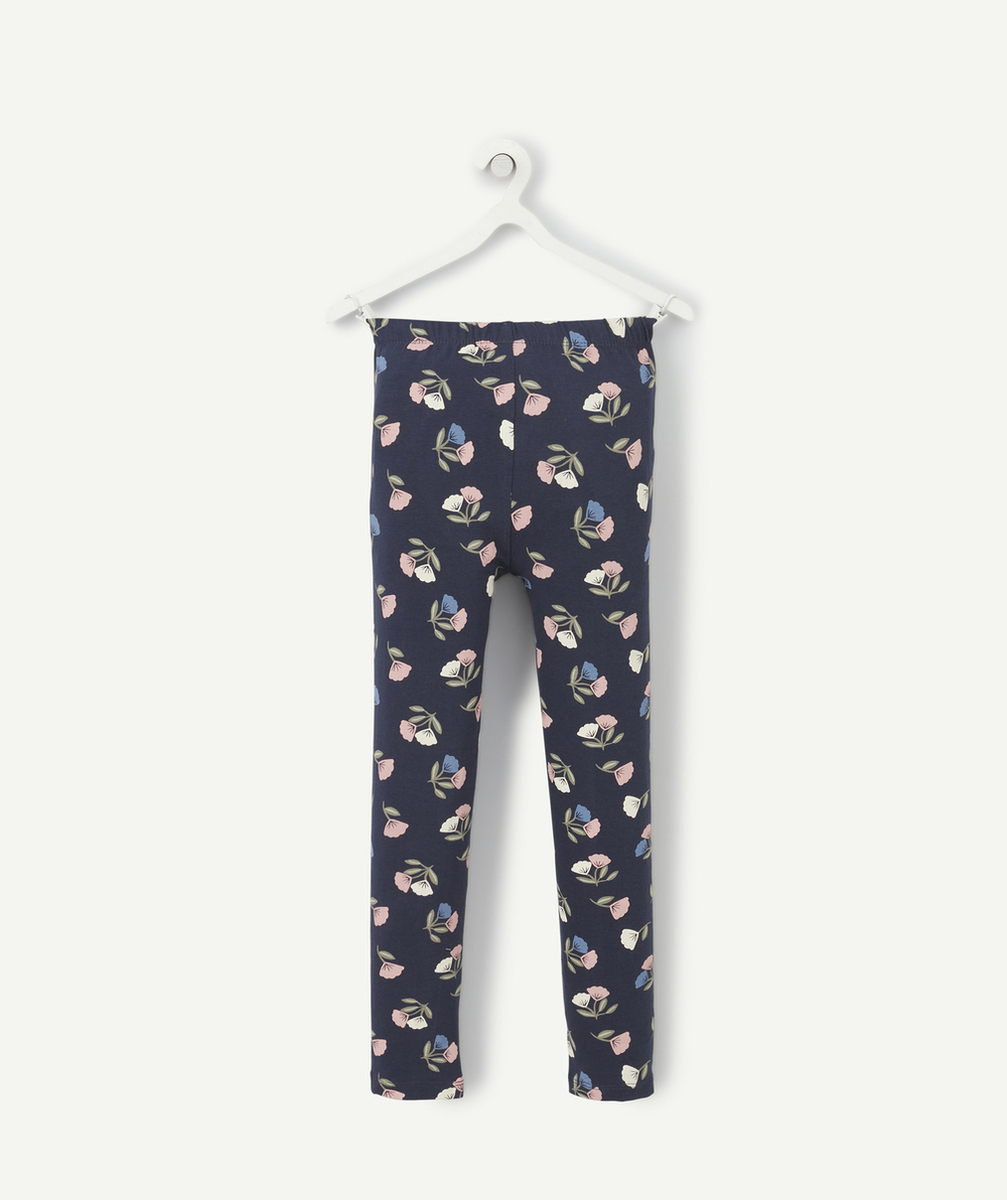 LEGGING FILLE EN COTON BIO BLEU MARINE IMPRIMÉ FLORAL