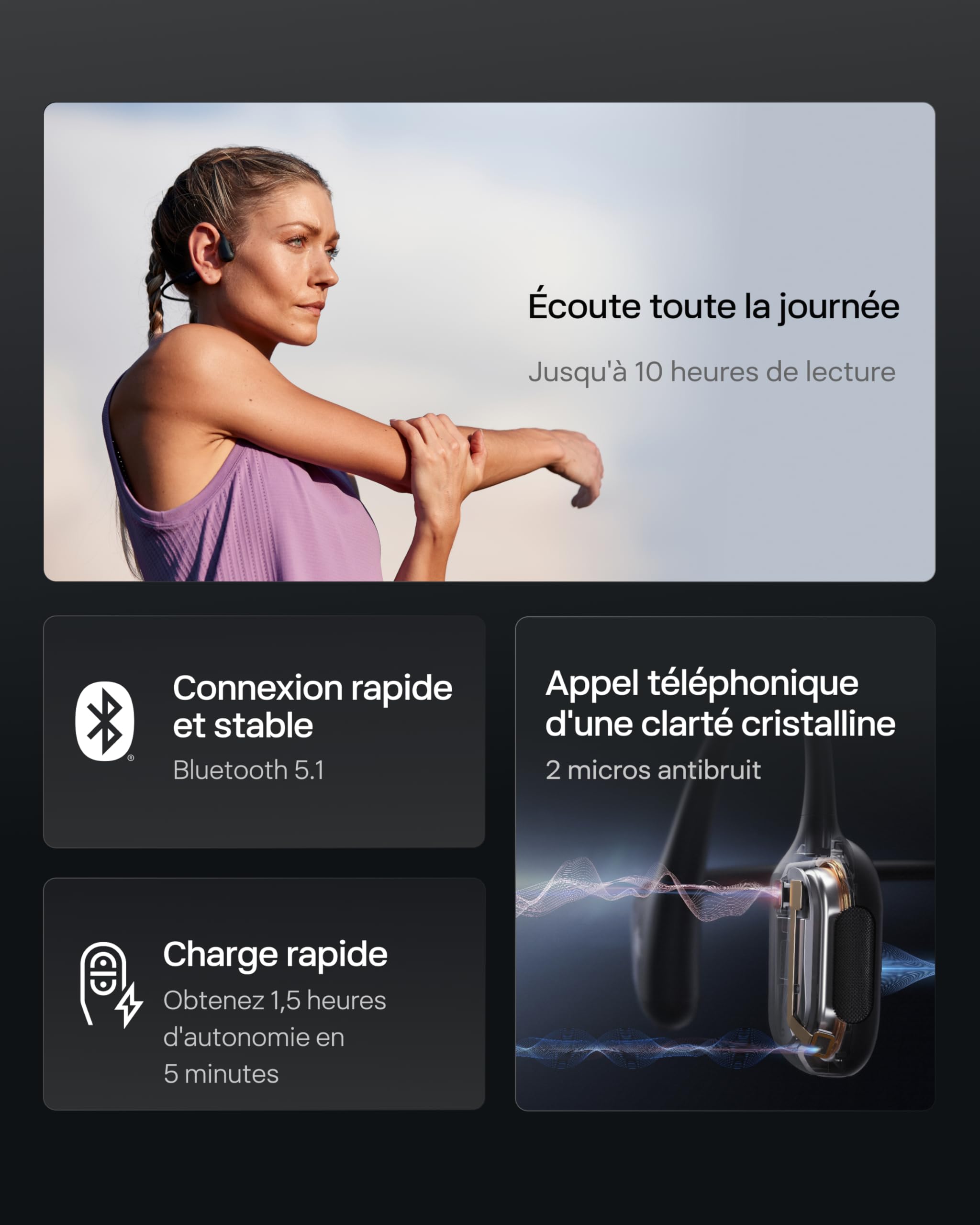SHOKZ OpenRun Pro Mini Casque à Conduction osseuse, écouteurs Bluetooth Oreilles Libres pour Le Sport avec Micro, Casque sans Fil étanche IP55, 10H d’autonomie, Bandeau de Sport, Noir