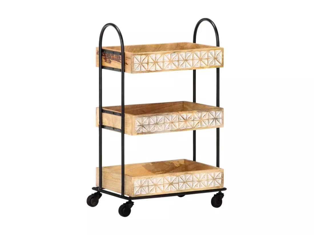 Chariot de cuisine à 3 niveaux 46x30x76 cm Bois de manguier