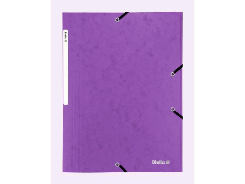 Biella Gummibandmappe A4 Karton, Violett Vertikalmappe mit 3 Klappen