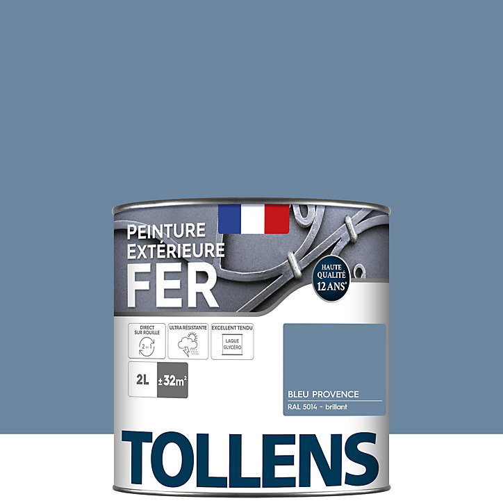 Peinture extérieure fer Tollens brillant bleu provence 2L