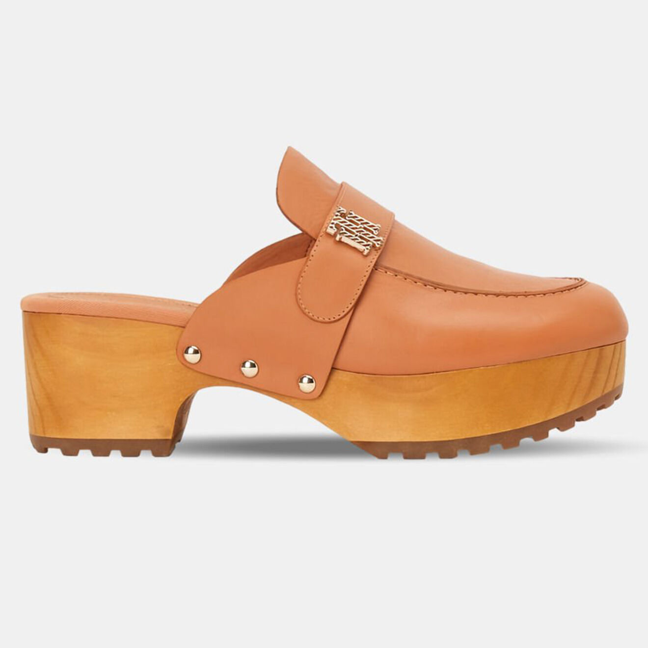 Tommy Hilfiger Sabots en Cuir Hardware Mid camel