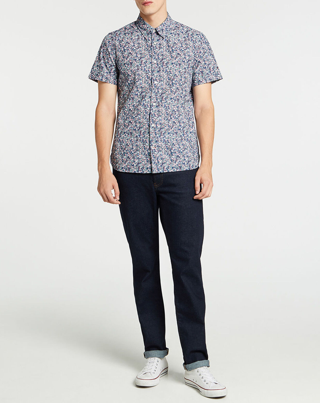 Tommy Hilfiger Chemise slim fit Coton Bio à fleurs bleu marine