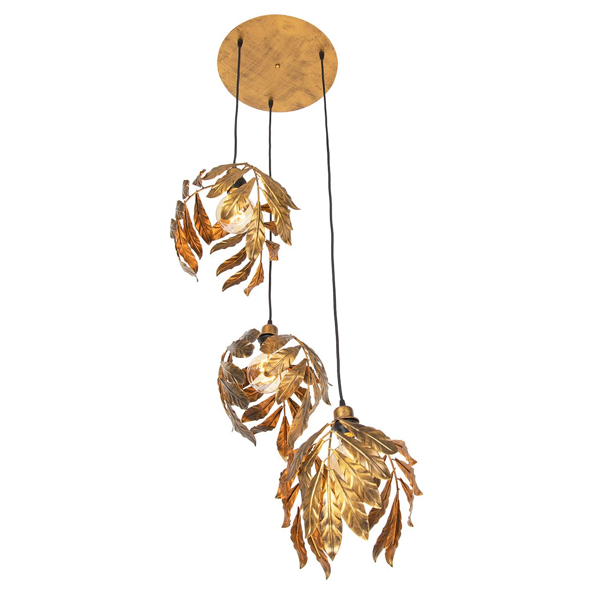 Vintage hanglamp antiek goud rond 3-lichts - Linden