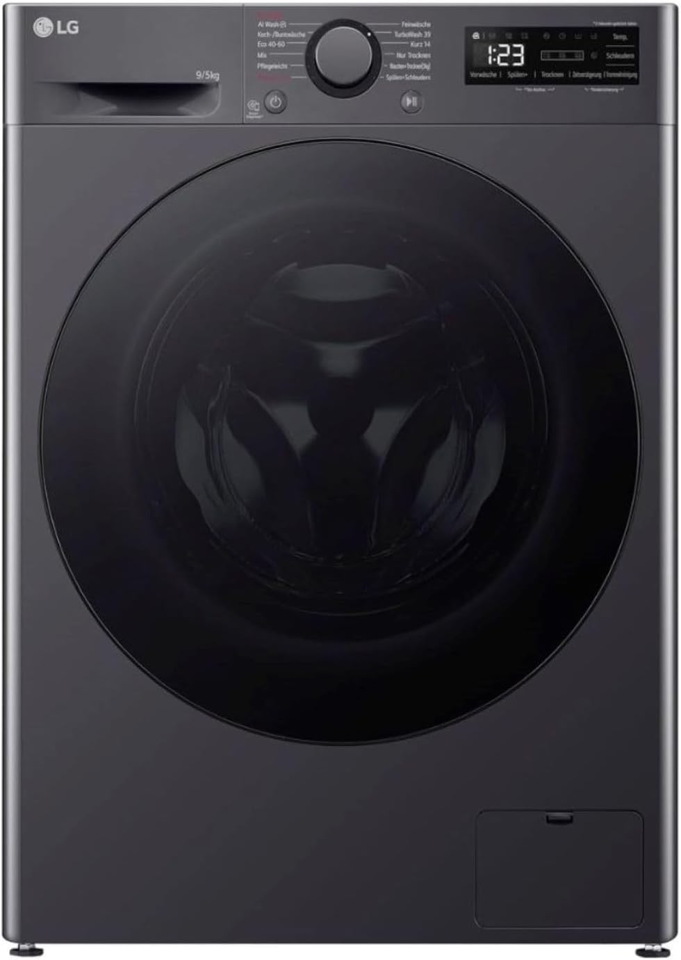 LG V5WD95SLIMB, SLIM Waschtrockner 9-5 kg, Klasse A und E, 60x53.5x85 cm, Wi-Fi, AI Direct Drive, Tiefenreinigung mit Dampf, TurboWash 360, Allergy Care, Außentür aus gehärtetem Glas, Dark Stone