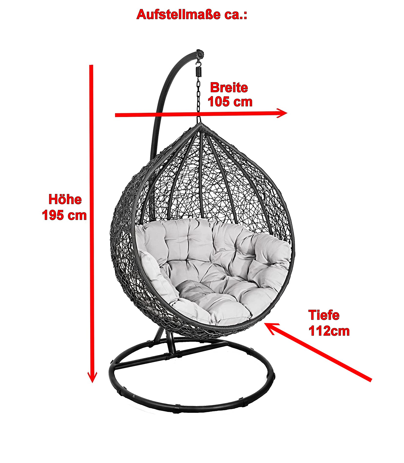 Korb Hängesessel mit Gestell + Kissen Hängestuhl Lounge Hängekorb Schaukel Sessel