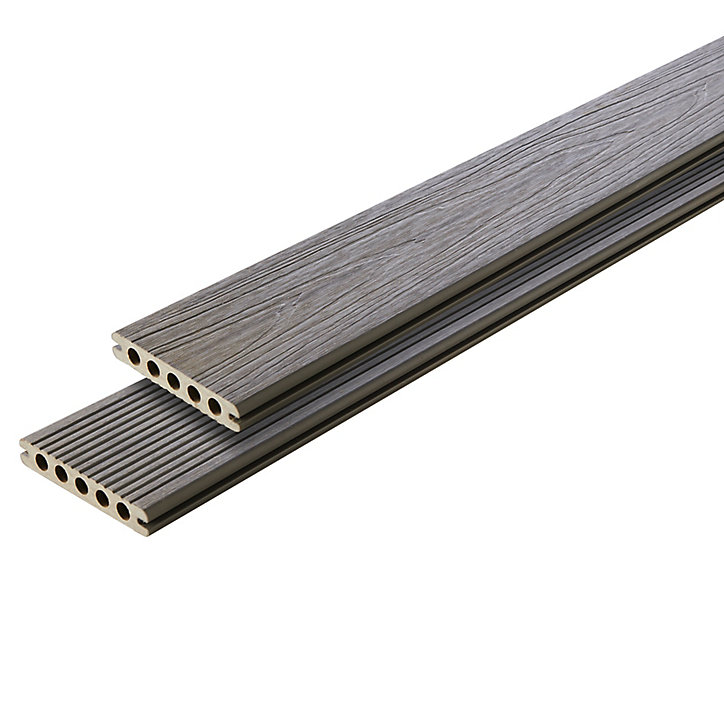 Lame de terrasse composite gris Good Home Hudson L.240 x l.12,7 cm