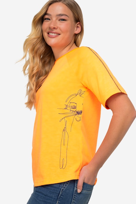 T-Shirt, seitlicher Robben-Print, Rundhals, Halbarm