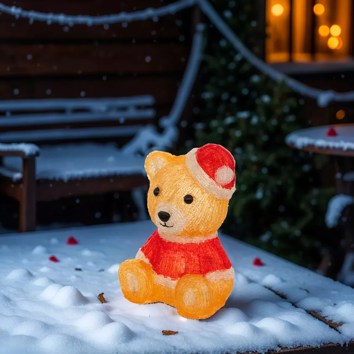 Ourson lumineux à piles 28 LED (H24 cm) Maël Blanc froid