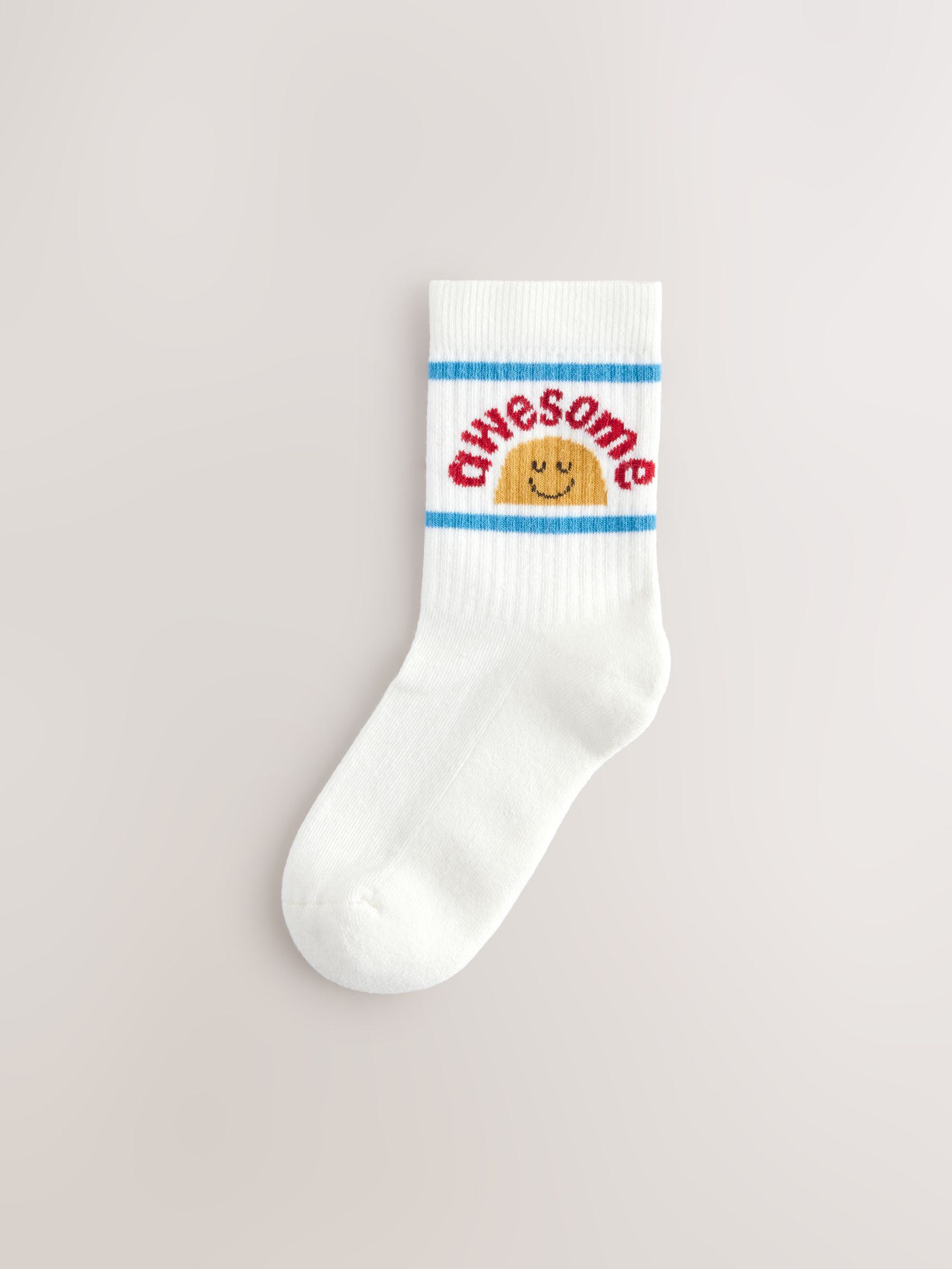 Ecru/mosterd/rood retro slogan - Verpakking van 5 paar sokken met rijke print