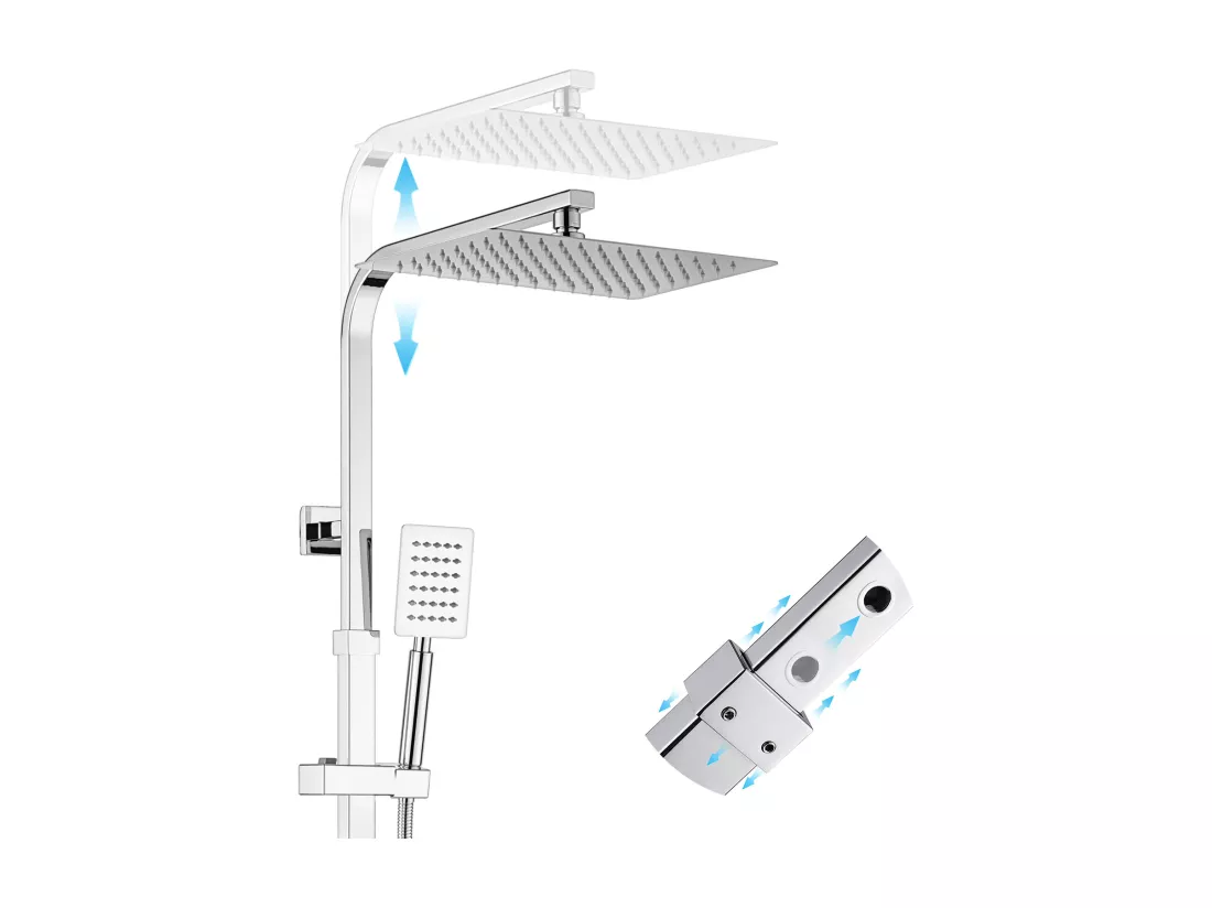 AURALUM MAX Colonne de Douche Thermostatique Chromée,3 Fonctions Kit Douche avec 30 * 20cm Douche de Tête,Pommeau de Douche,Mitigeur Douche Cascade
