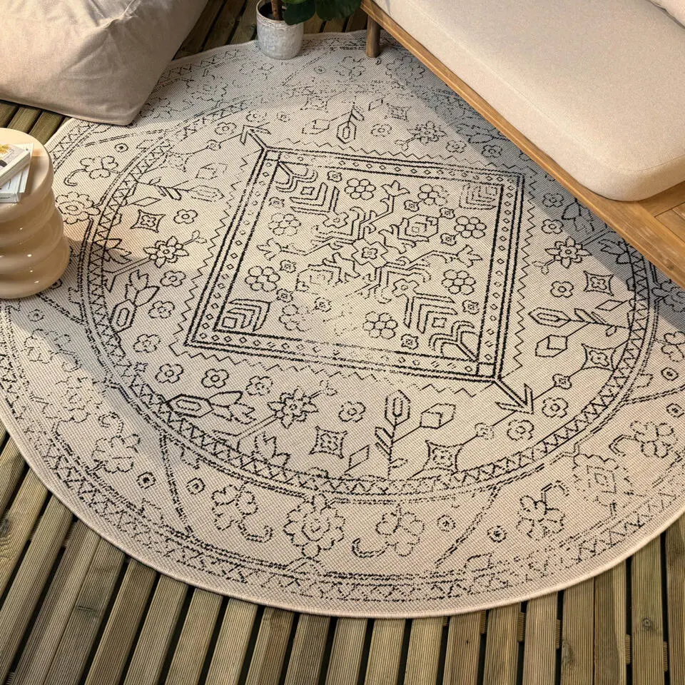 Interieur05 rond buitenkleed zwart/wit Nova - 240 x 240 cm