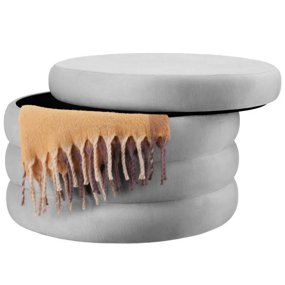 tectake Hocker Altu XL, gestoffeerd, opbergruimte, Fluweellook Grijs