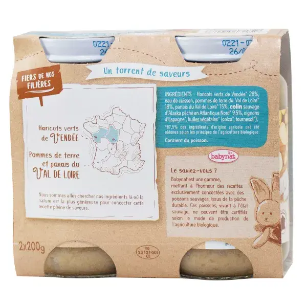 Babybio Lunch Pot Feijão Verde Batata Pescada +6m Orgânico 2 x 200g