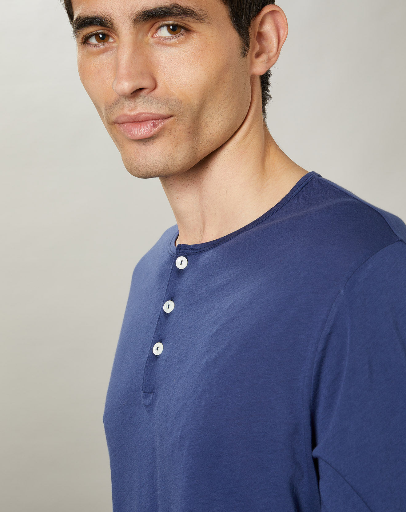 Hartford T-Shirt Light Henley bleu worker