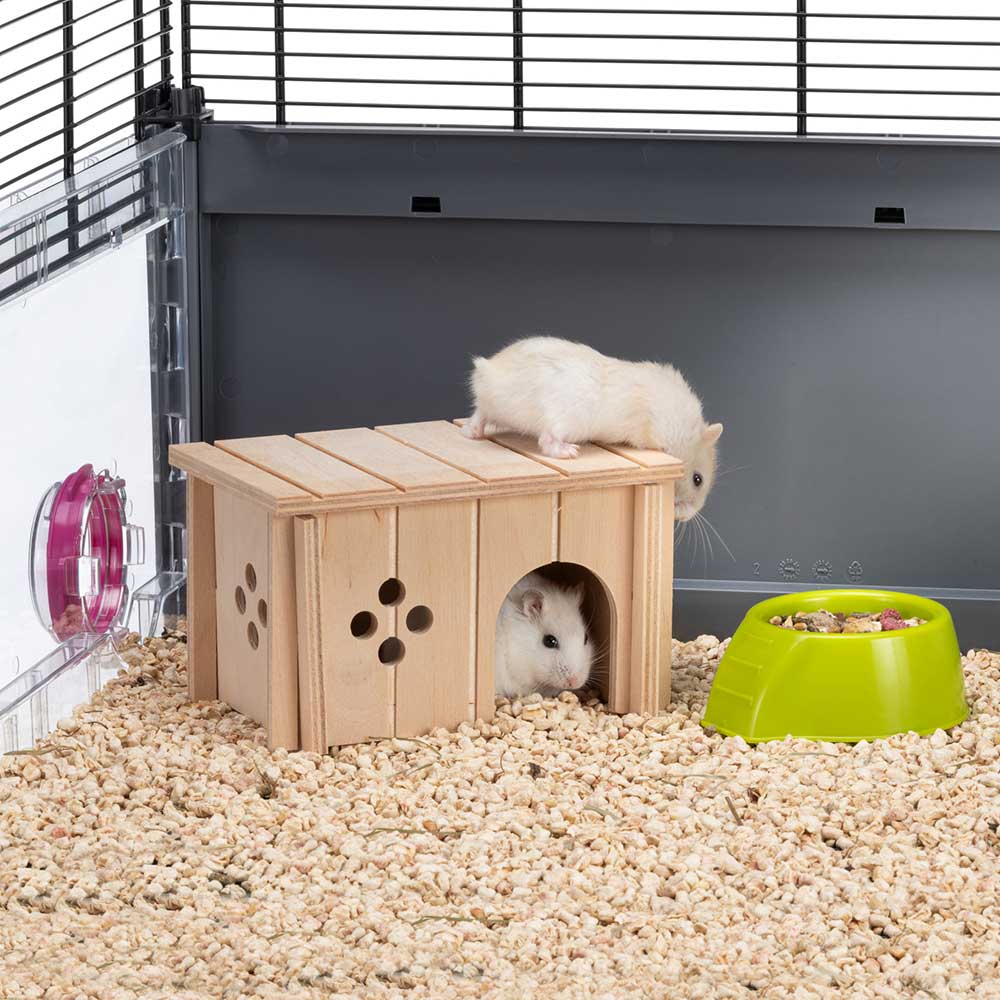 Ferplast maison hamster, accessoire cage hamster, avec toit plat et trous d'aération, en kit de montage, 14,5 x 9,5 x h 8,5 cm,