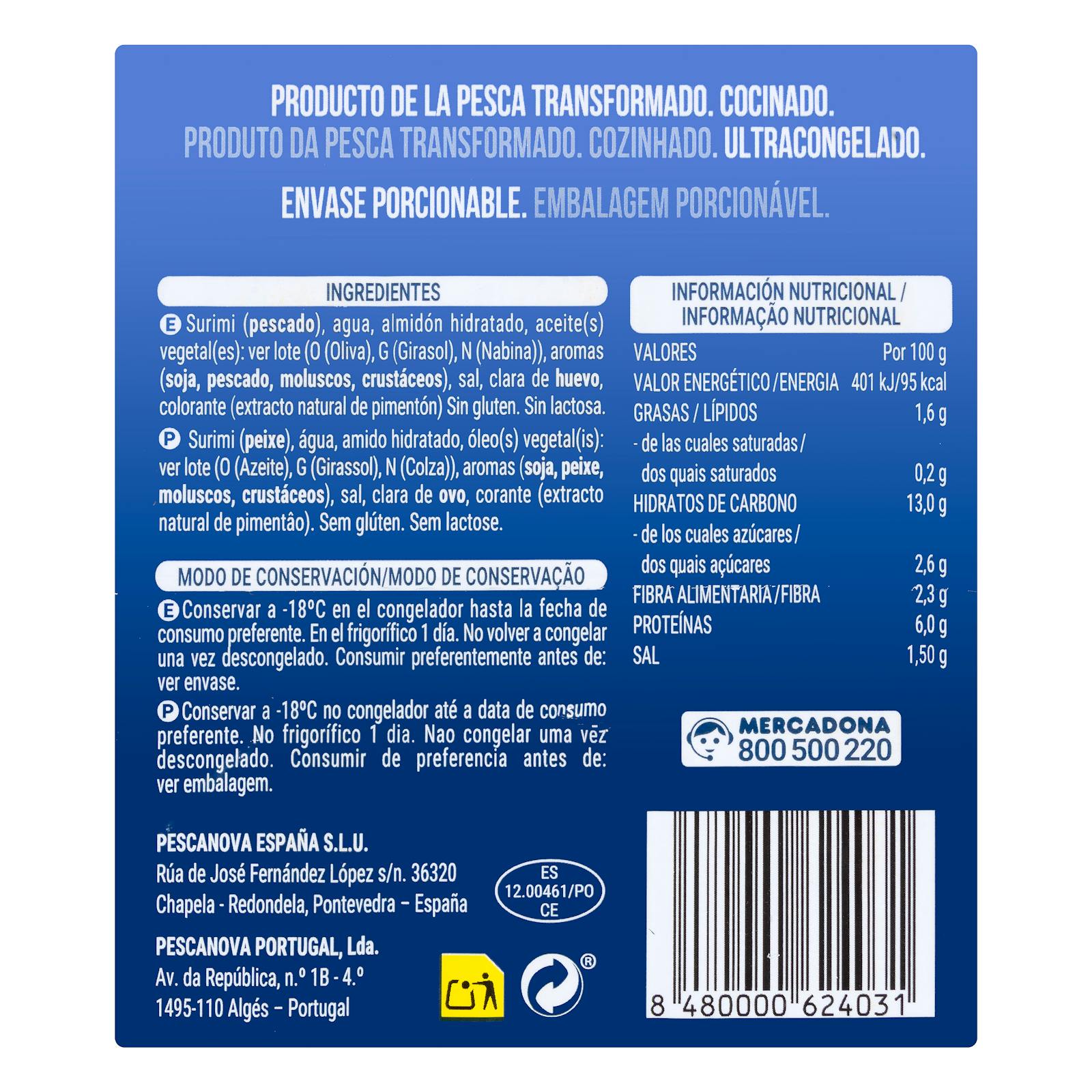 Bâtonnets de surimi surgelés Hacendado