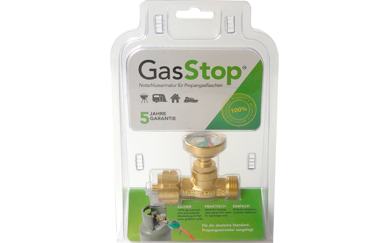GasStop Notschlussarmatur für Propangasflaschen Version Deutschland