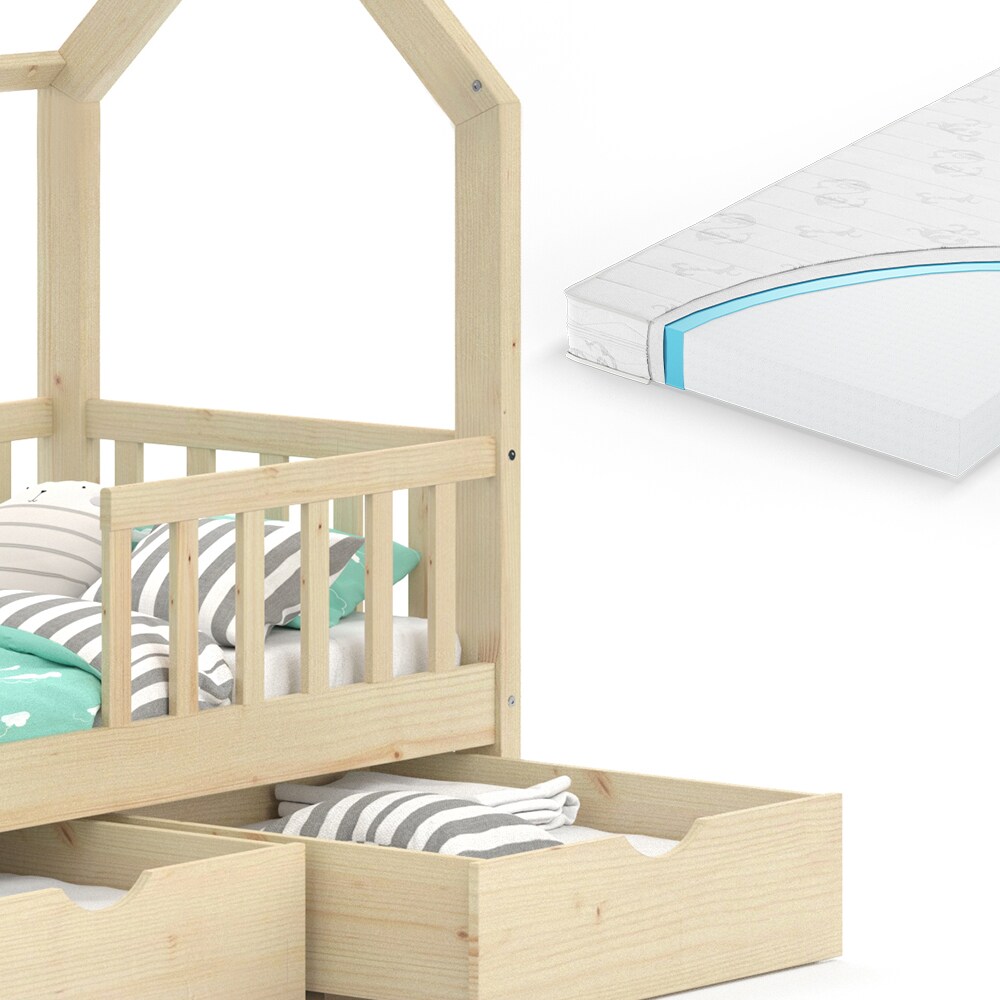 VitaliSpa Kinderbett Hausbett Spielbett Wiki 70x140 inkl Matratze 2 Schubladen