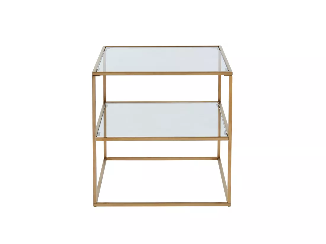 Lot de 2 tables de chevet - 1 tablette - Verre trempé et acier - Doré - KOHANA