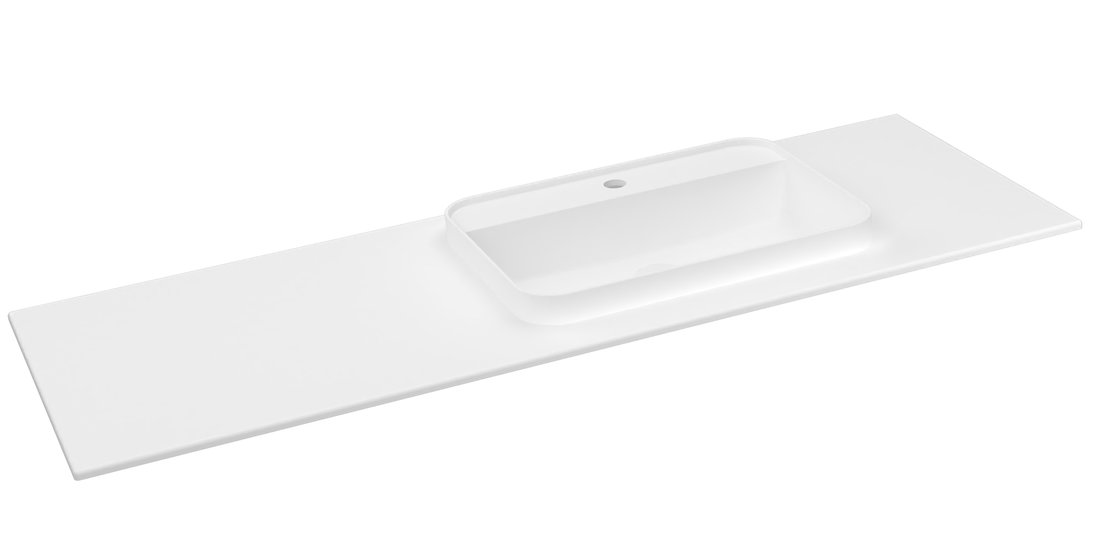 Sapho Brahea wastafel 145x50cm solid surface wit mat met brede rand en kraangat rechts