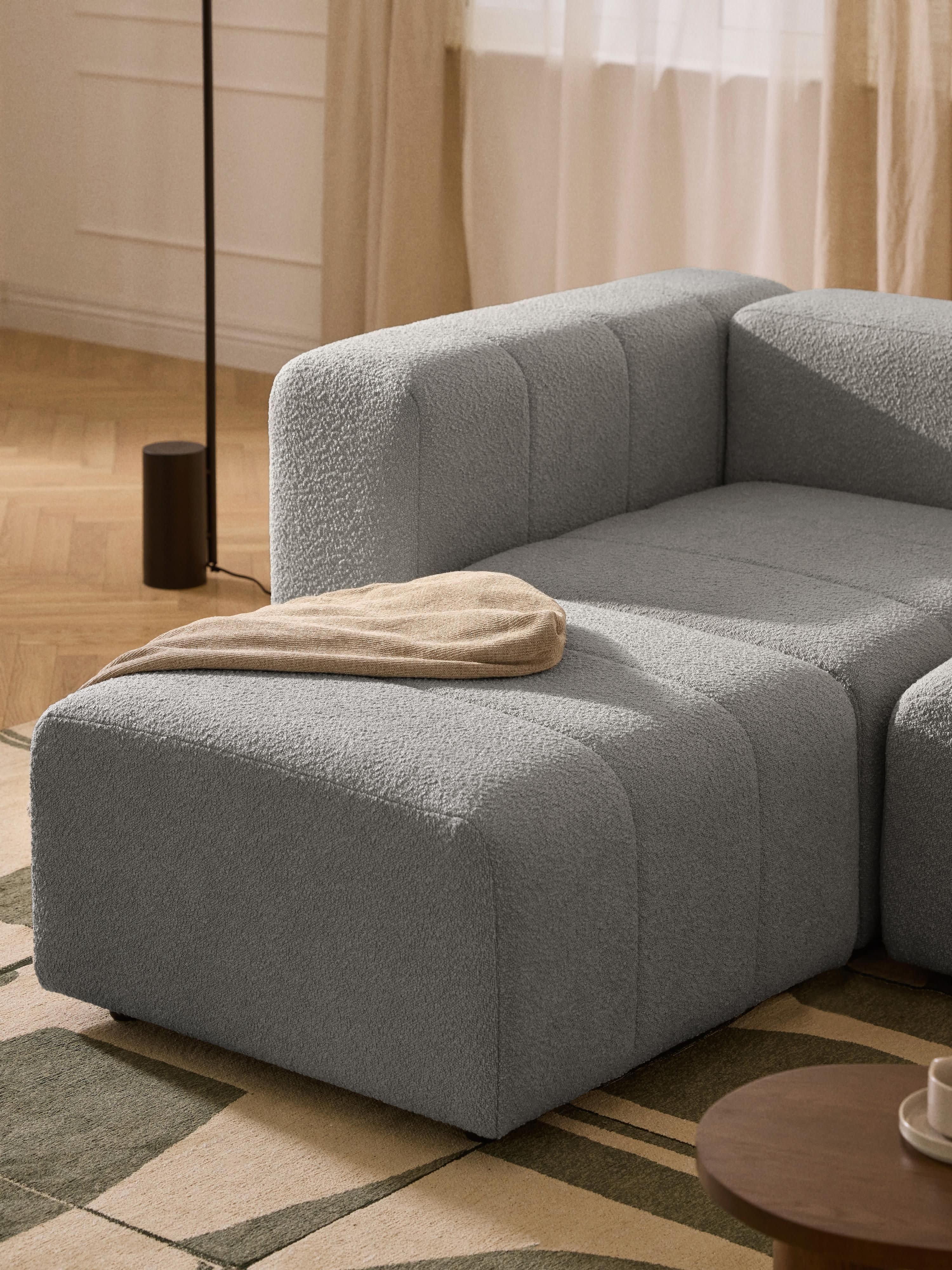 Modulaire bouclé bank Lena (3-zits) met poef (links/rechts)
