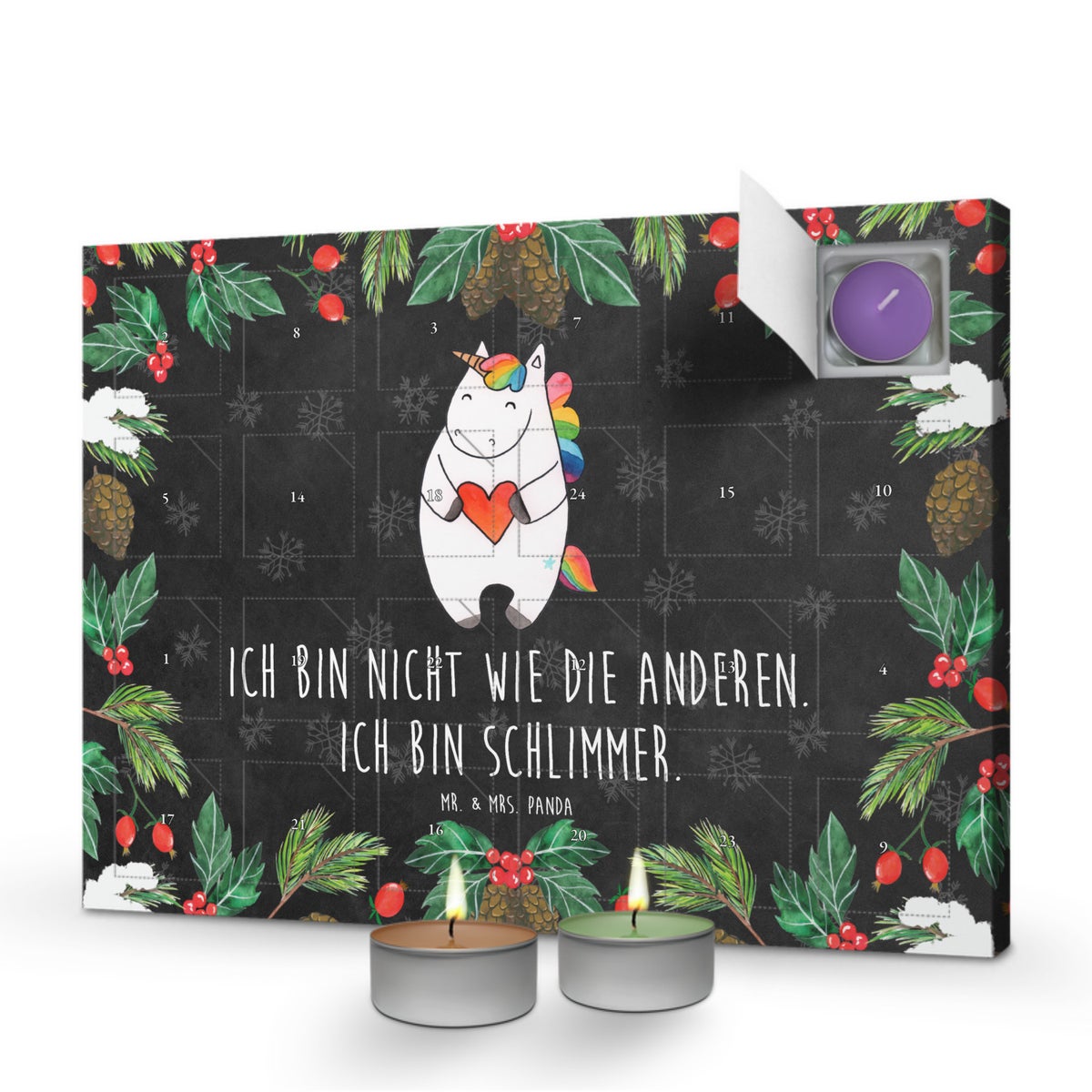 Mr. & Mrs. Panda Geurkaars Adventskalender Eenhoorn Hart - Zwart