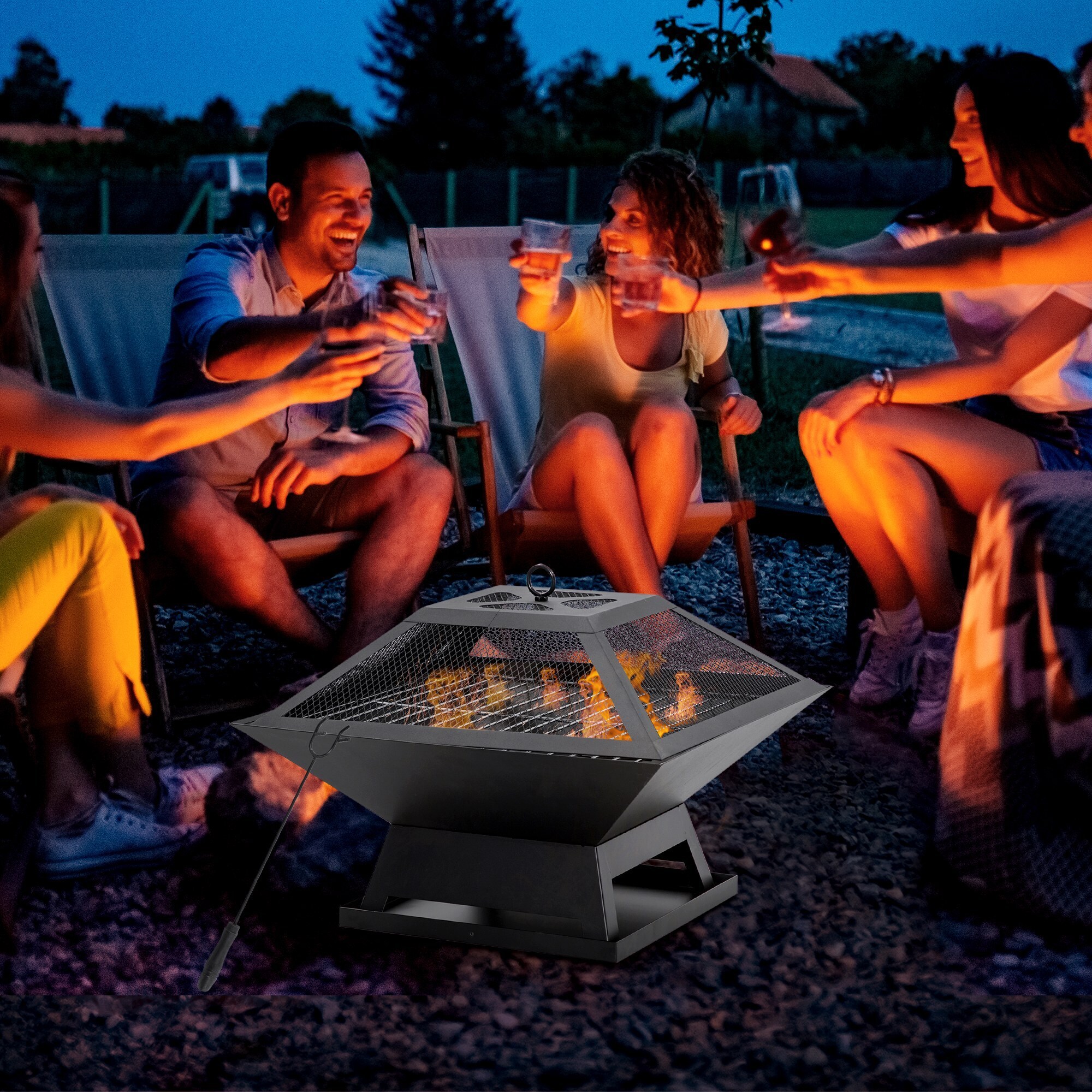 Outsunny Feuerstelle mit Grillrost schwarz 45L x 45B x 12H cm