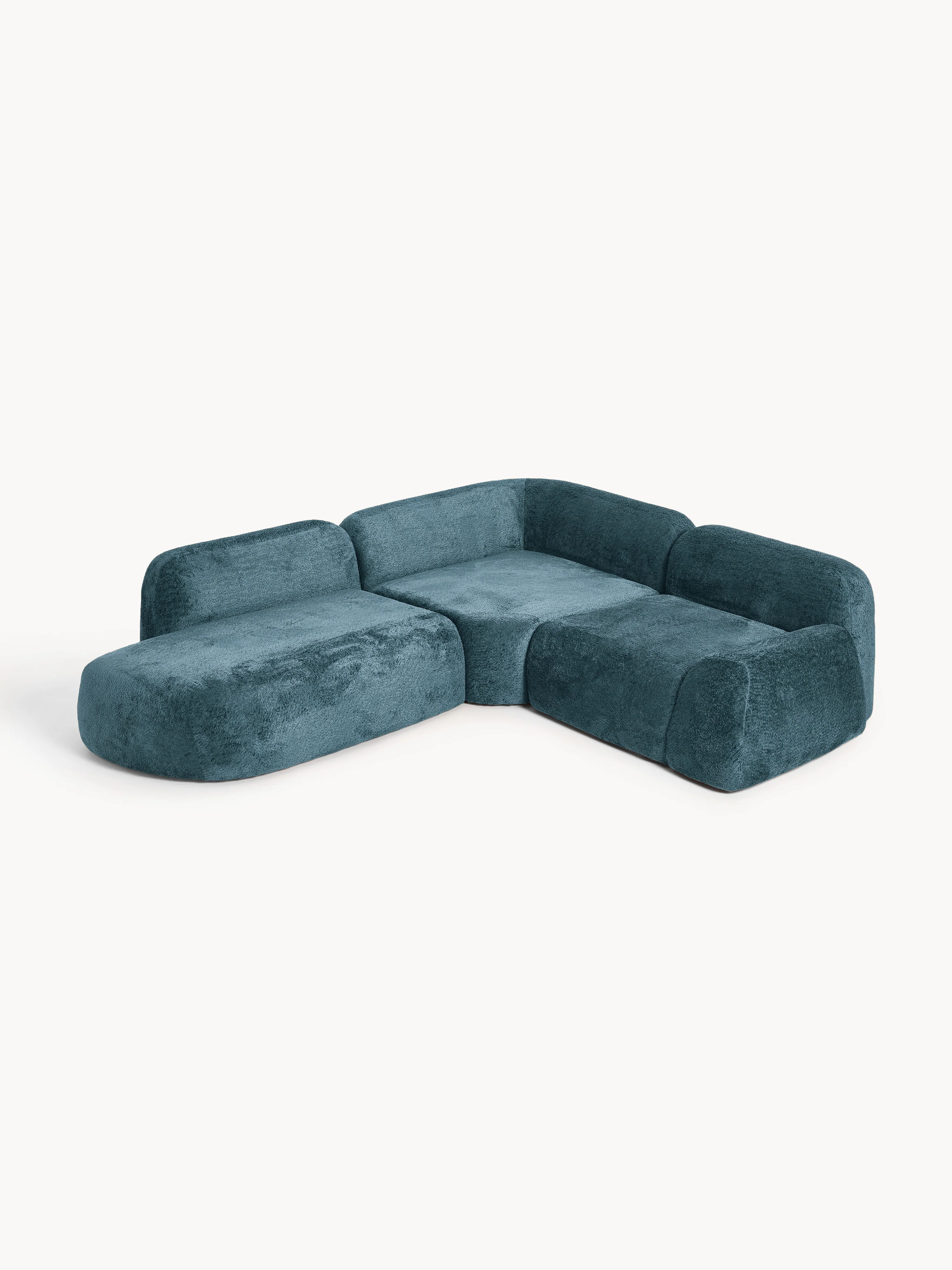 Modulaire teddy-bouclé hoekbank Wolke (4-zits) met chaise longue