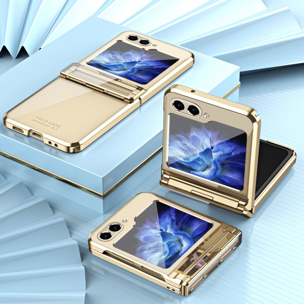 Samsung Galaxy Z Flip7 FE / Z Flip6 Hybrid Hardcase Hülle Galvanisierter Rahmen   Scharnier Design - Lila / Transparent