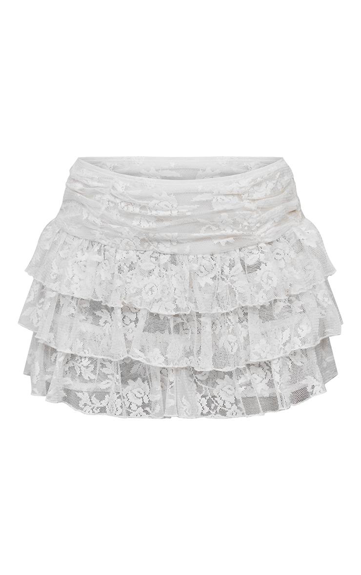 Crème Ensemble Jupe-short À Volants En Dentelle