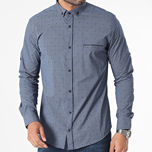 Chemise Manches Longues Gris Bleu Marine