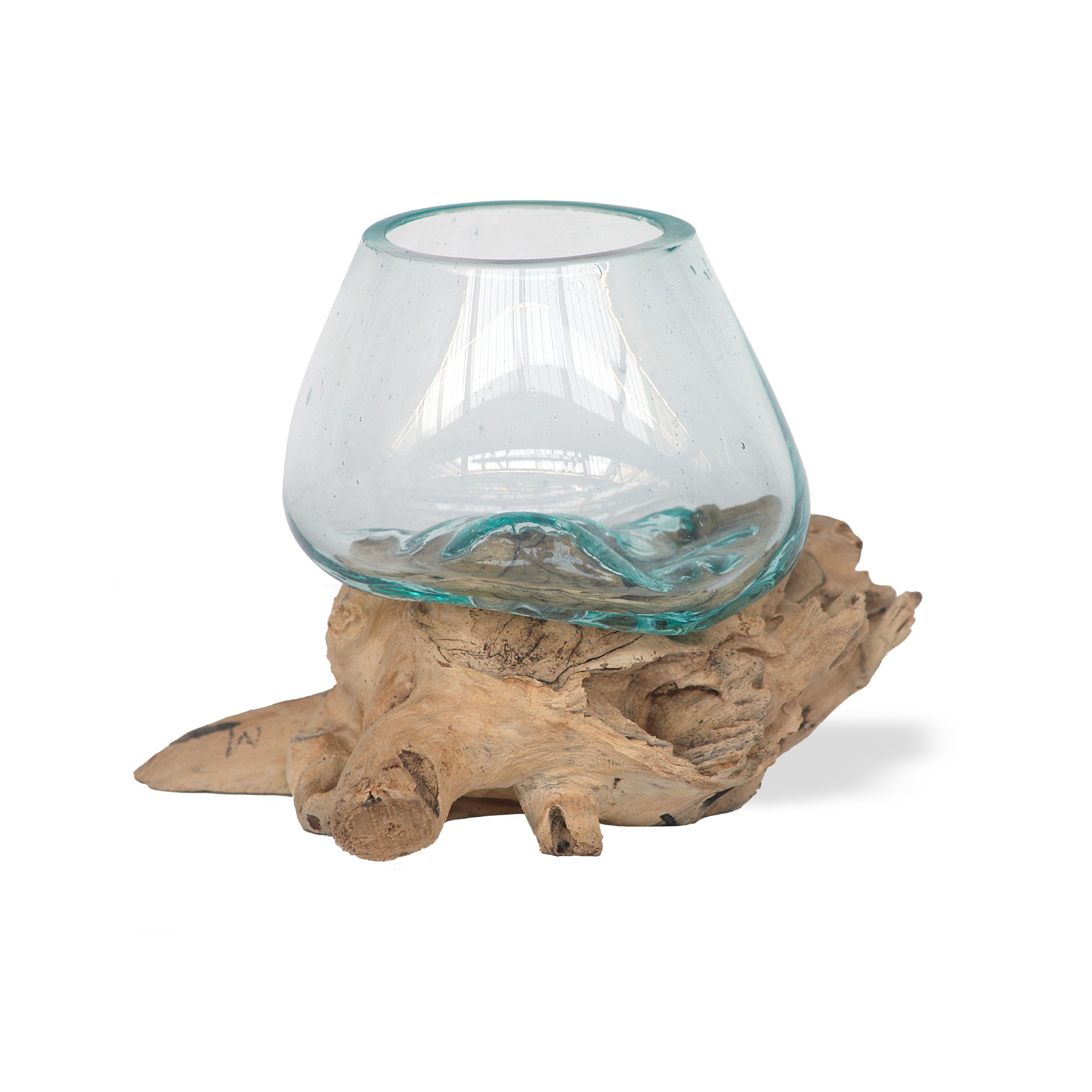 Glasvase aus Wurzelholz, natur, T 10 - 15 cm, B 15 - 23 cm, H 14 - 17 cm von fischer's lagerhaus