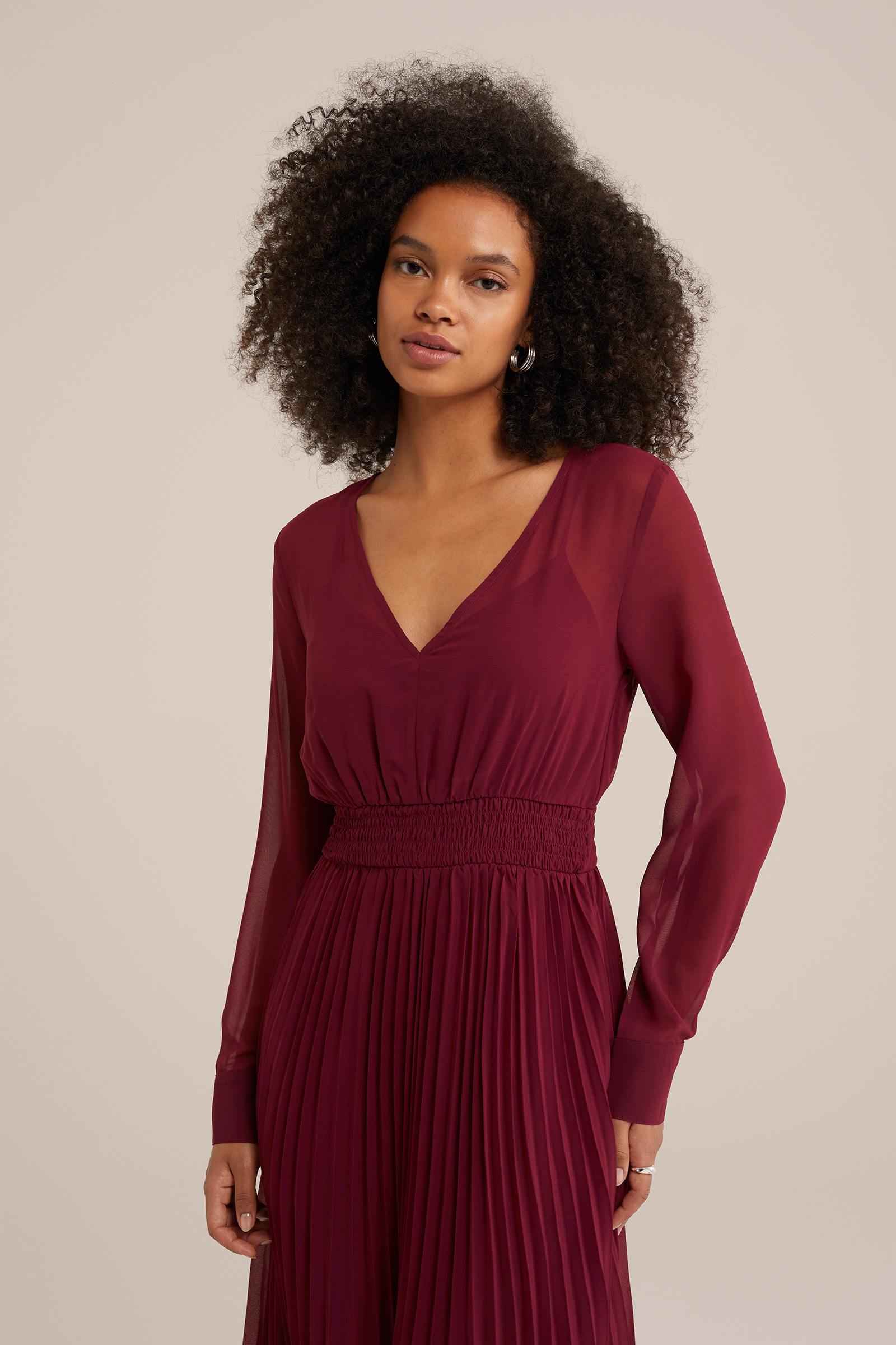 jurk met dessin WE Fashion Donkerrood