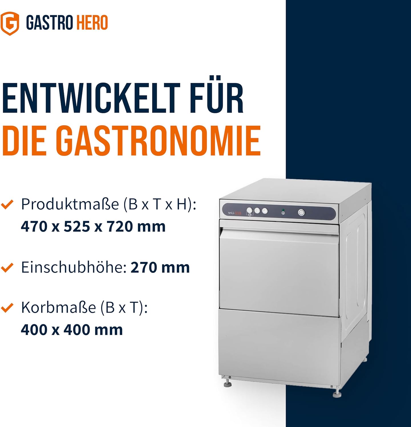ECOLINE-GLSM40S Gläserspülmaschine I Spülmaschine mit Reiniger- und Klarspüldosierer I Korbmaß 40 cm I Gläserspüler für Gastronomie