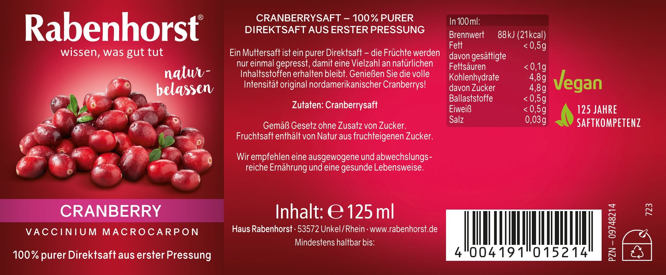 Rabenhorst Cranberry Muttersaft Mini