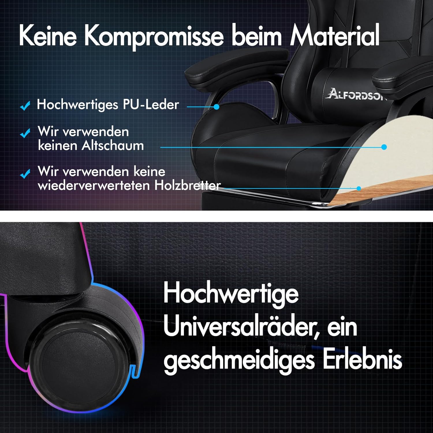 ALFORDSON Massage Gamer Stuhl, Computer Bürostuhl mit Fußstütze, 2-Punkt-Massage Stuhl 180kg Belastbarkeit, 90-150° Rückenlehne einstellbar Ergonomischer PC Stuhl, 360° drehbar, Schwarz
