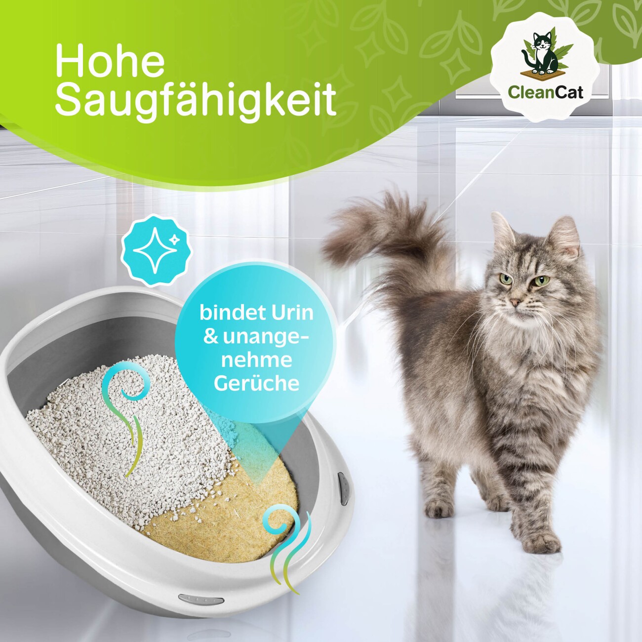 Rohrschneider CleanCat Hanfmatte 5 mm stark als Katzenstreu-Ersatz, zuschneidbar, geruchsneutralisierend 5