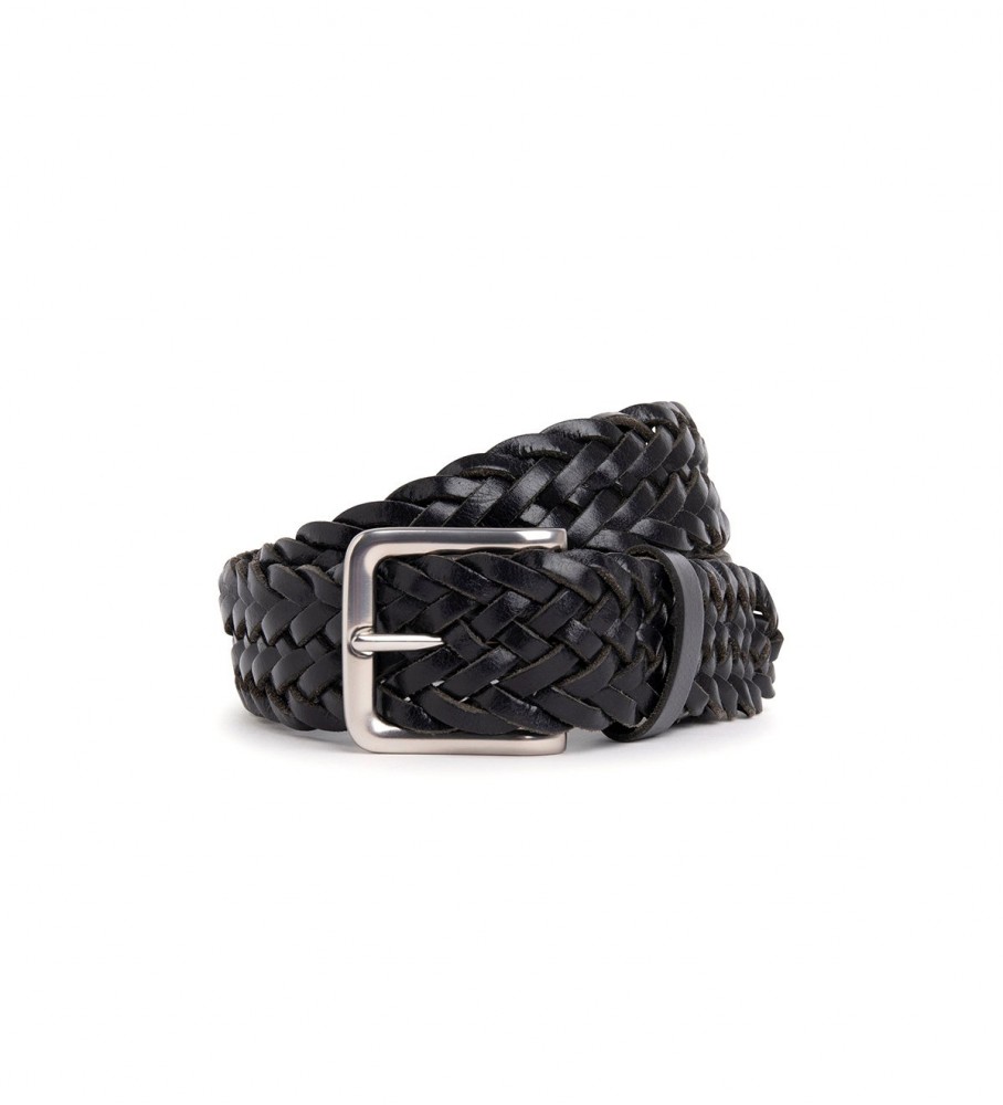 Cinto duplo de couro preto Hackett