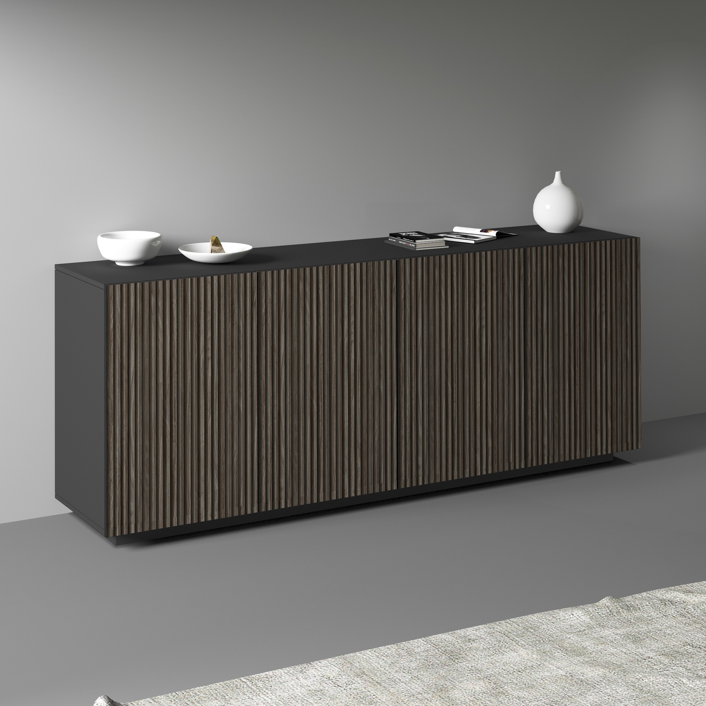 INOSIGN Sideboard »Vega Sideboard,Kommode,200 cm« mit 4 Türen,Fronten mit  Rillen-Optik
