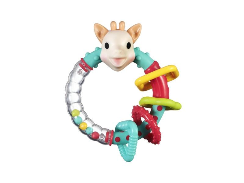 Sophie la girafe Rassel bunt Rassel und Beissring in einem