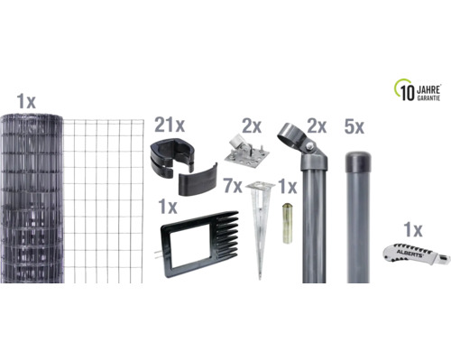 Complete hekwerkset ALBERTS Fix-Clip Pro-Set met grondhulzen 10 x 0,81 m antraciet