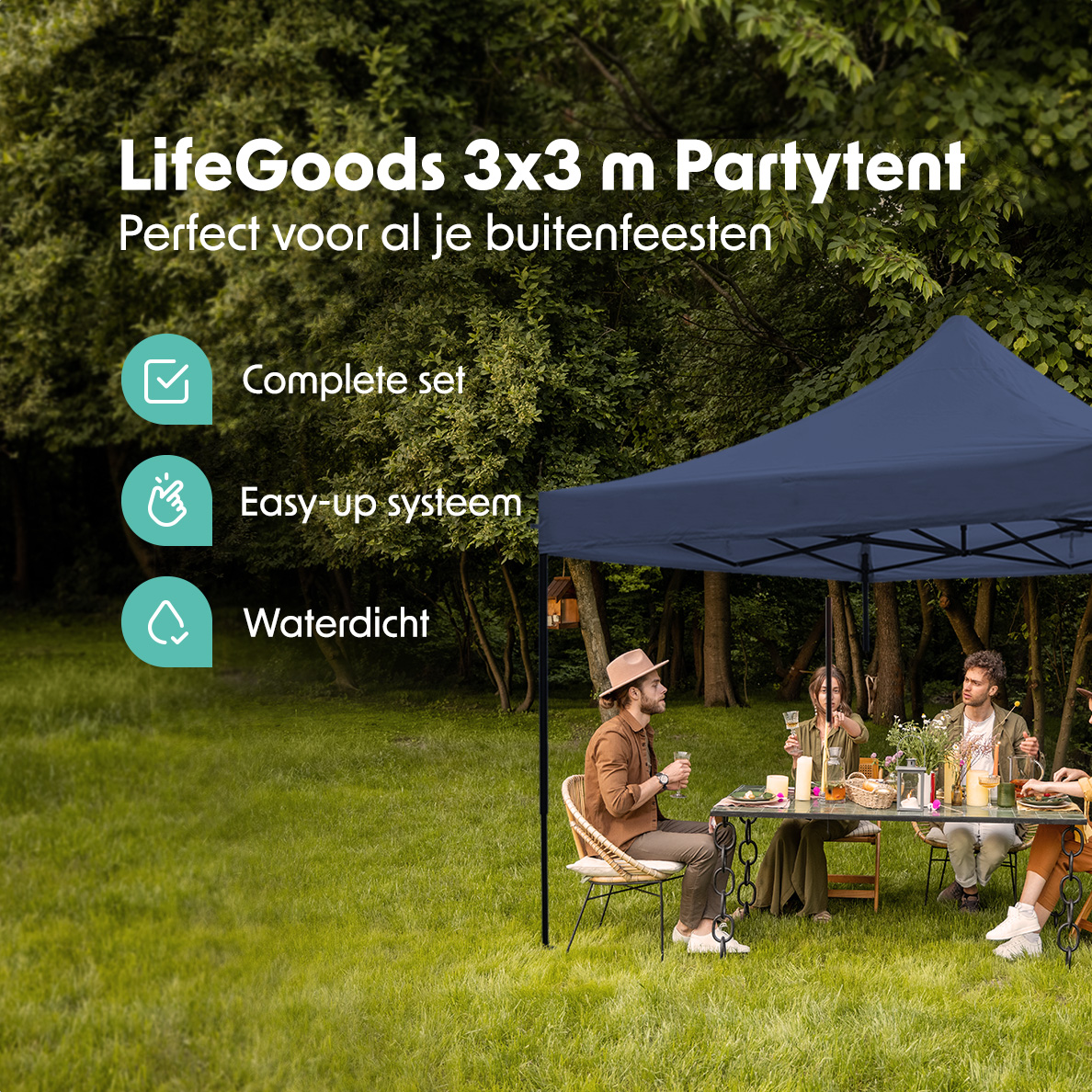LifeGoods 3x3 m partytent  - Dark Blue