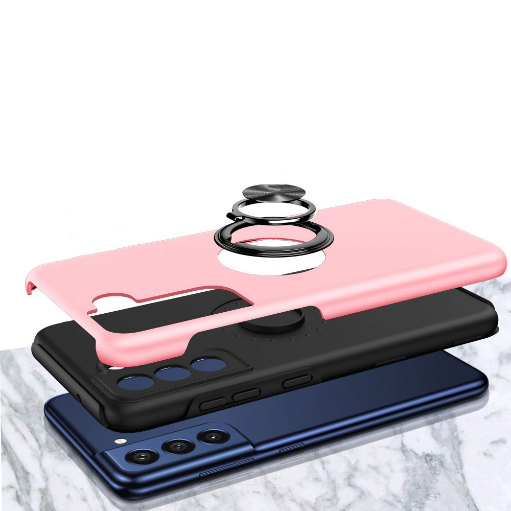 Samsung Galaxy S21 FE 5G Hybrid Hardcase Hülle   Magnetischer Kickstand Haltering - Rosa (Matt)