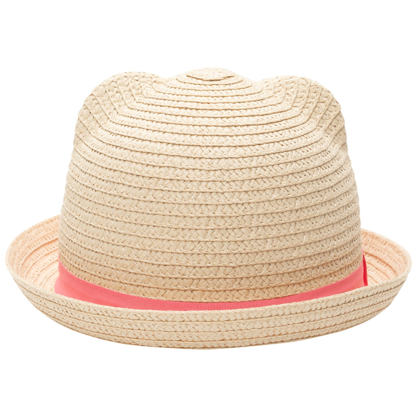 Chapeau effet paille à galon rose