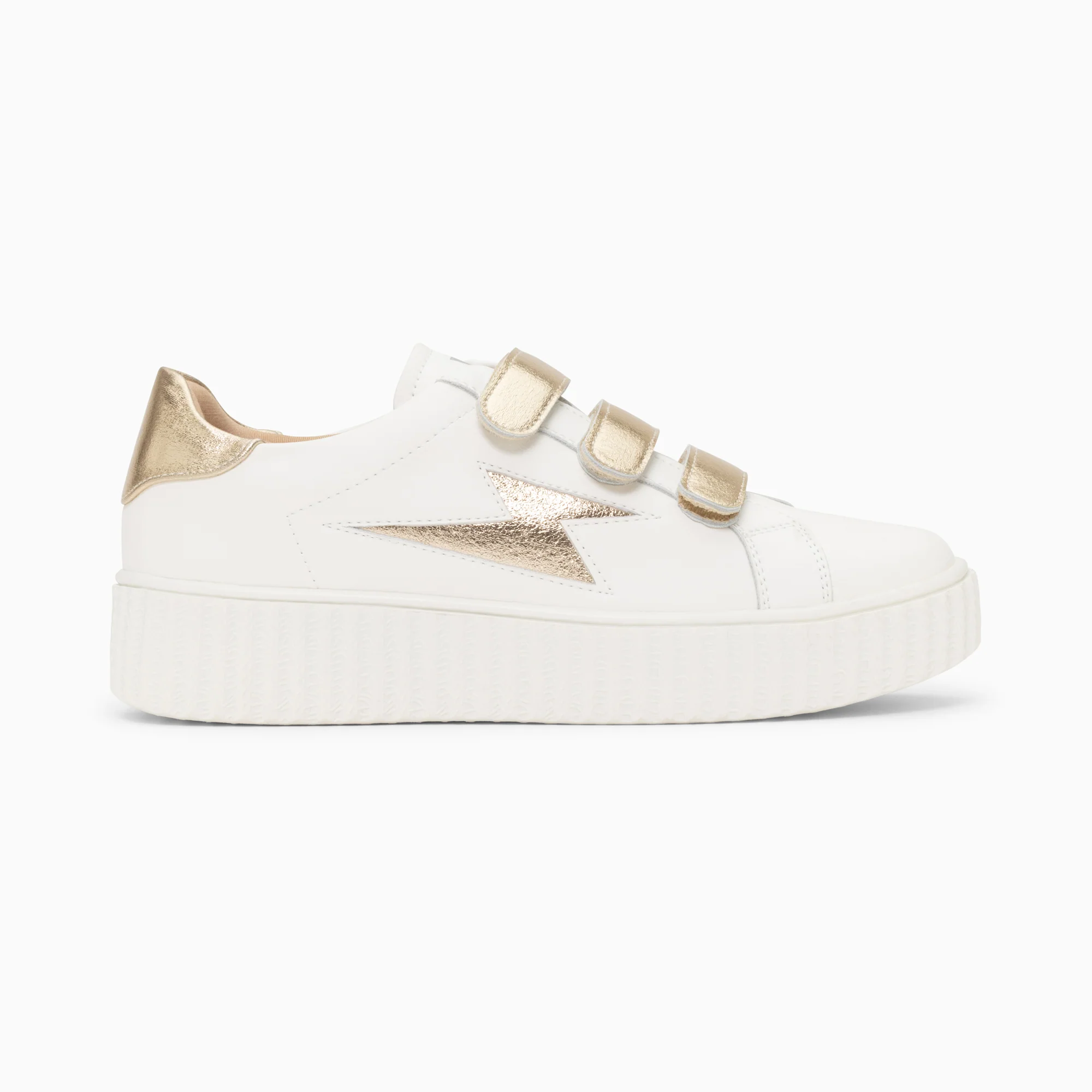 Sneakers-Baskets éclair Marilou blanc et or à scratchs
