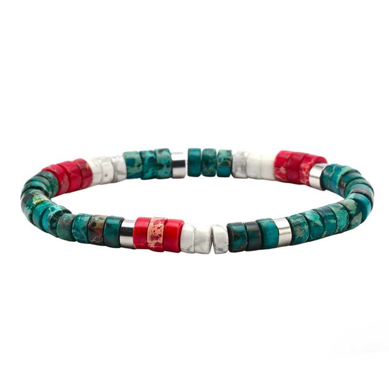Bracelet Perles Heishi Jaspe Vert Et Rouge-Small-16cm