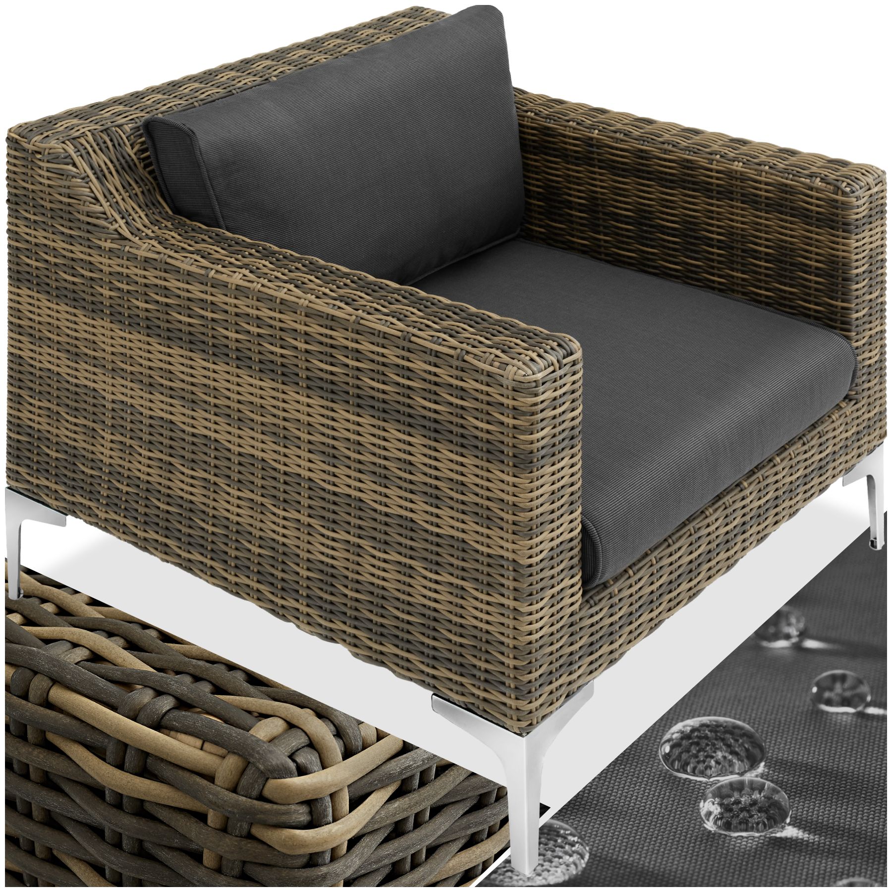 tectake® Modulares Rattanset, Sessel mit Aluminiumgestell, hochwertiges Geflecht, 85 x 89 x 72 cm